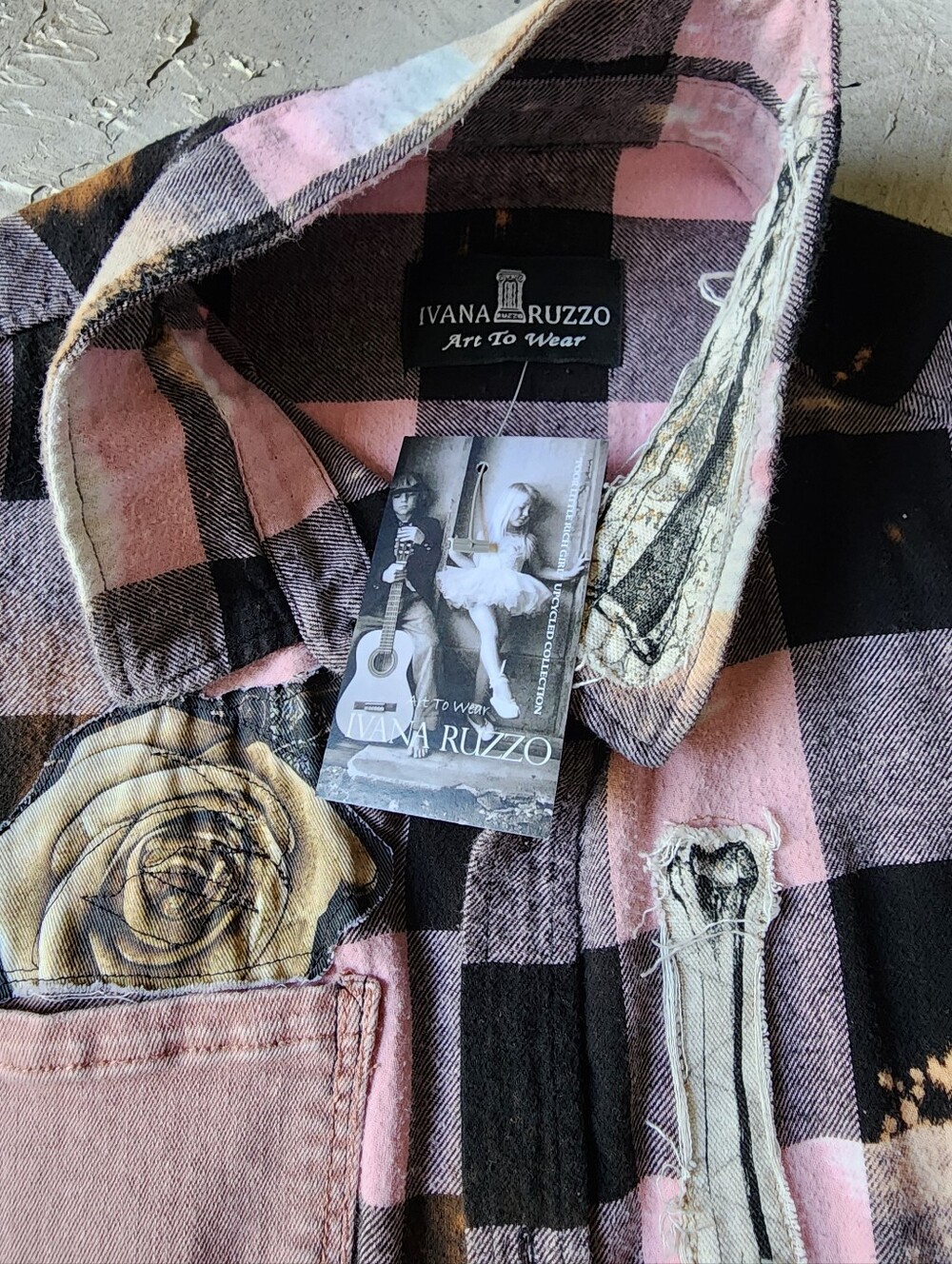 Designer Upcycled Kimono Duster Buttondown Flannel Top Artisan Cottage Appliqué - Picture 7 of 16